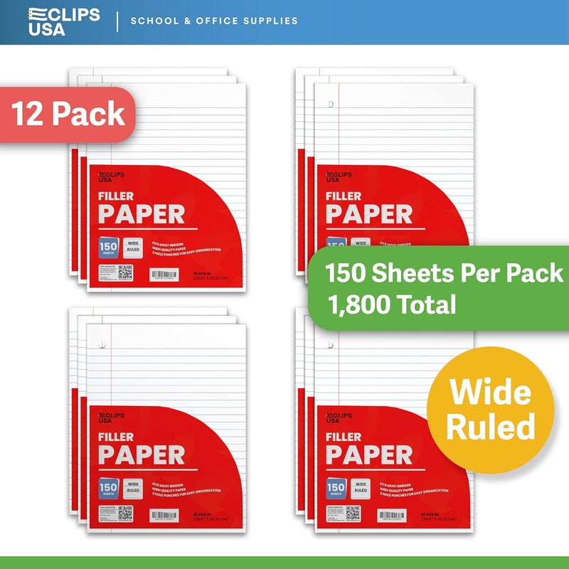 VEEBOOST Graph Paper Wide Ruled Loose Leaf Paper Wide Ruled Notebook Paper Lined Writing Filler Paper 10.5” x 8” 56 gsm 1800 Sheets 150 Sheet Per Pack (12 Pack) - Image 4